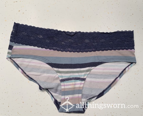 Blue Lace Striped Panties