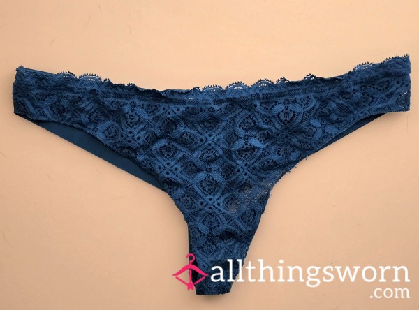 Blue Microfiber Lace Thong