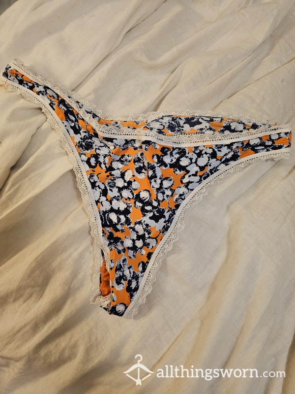 Blue/ Orange Flor*l, Silky Thong Sz L