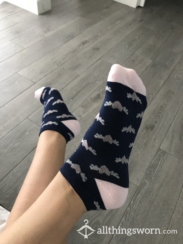 Blue Pink Cotton Ankle Socks