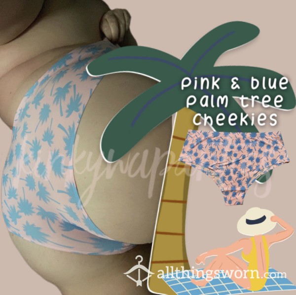 🌴 Blue & Pink Palm Tree Cheekies - Includes 48-hour Wear & U.S. Shipping