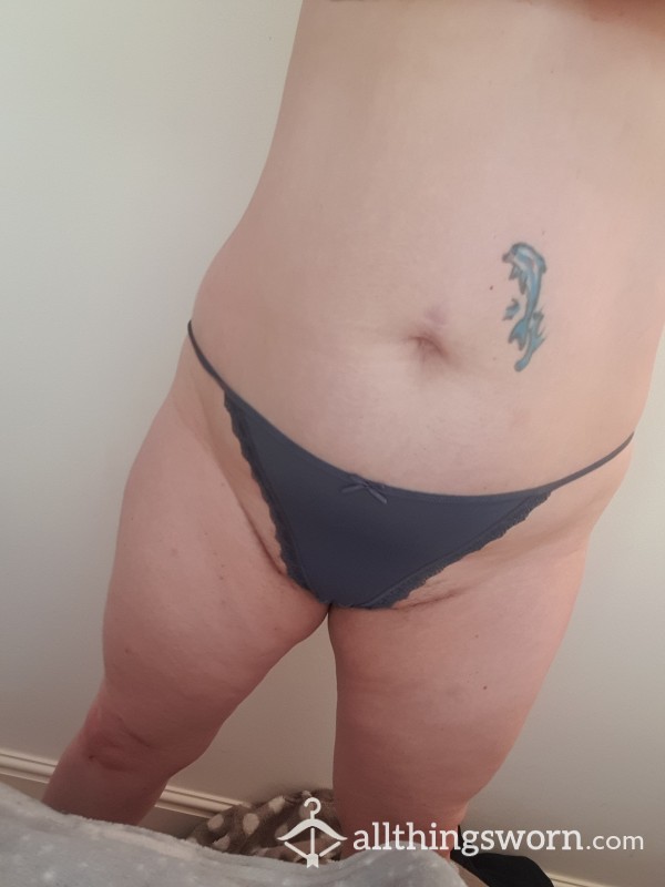 Blue Satin Thong