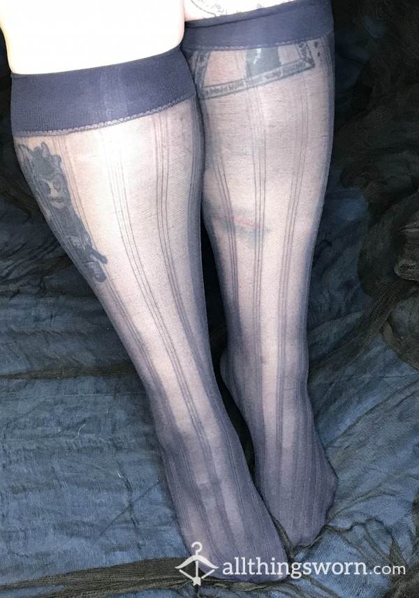 Blue Striped Knee High Sheer Stockings