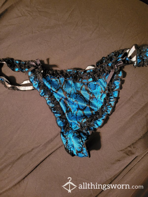 Blue/black Satin G-string