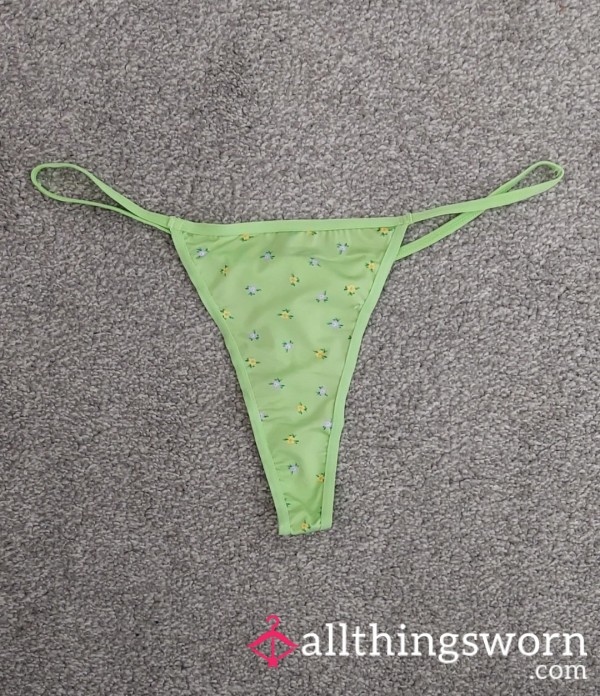 Bright Green Flor*l Silky Thong