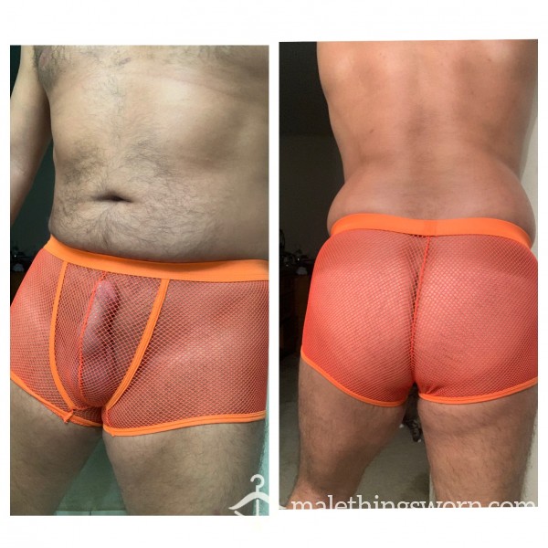 🔥 Bright Orange See Thru Mesh Boxers 👀