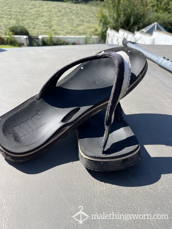 Broken But VERY Sweaty Black Flip Flops