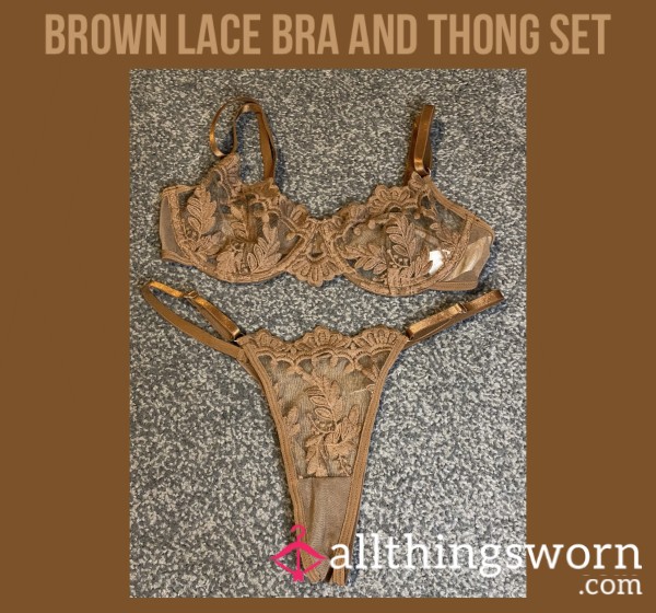 Brown Lace Bra And Thong Set🤎