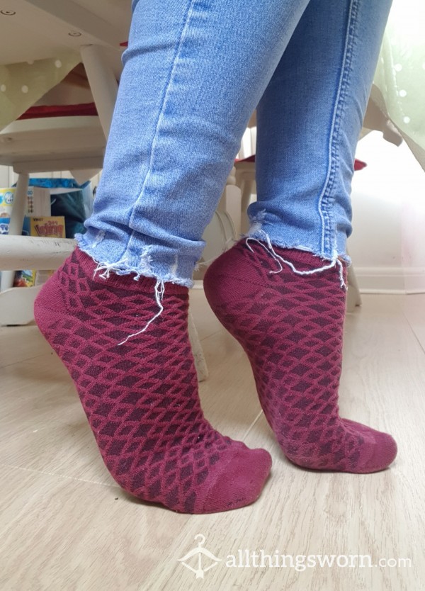 My Burgundy Diamond Patterned Smelly Trainer Socks - 24 Hours Wear!!