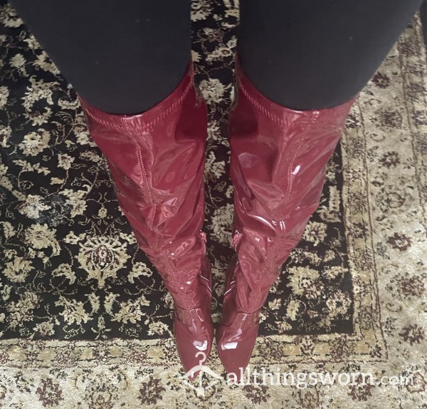 Burgundy High High Heeled Boots