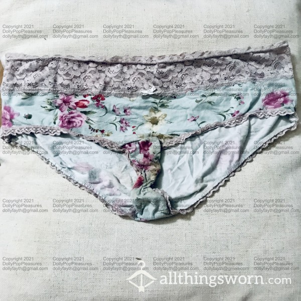 Cacique Cotton And Lace Bikini - Flor*l - 4 Years Worn & Stained - Travel Nurse Panties