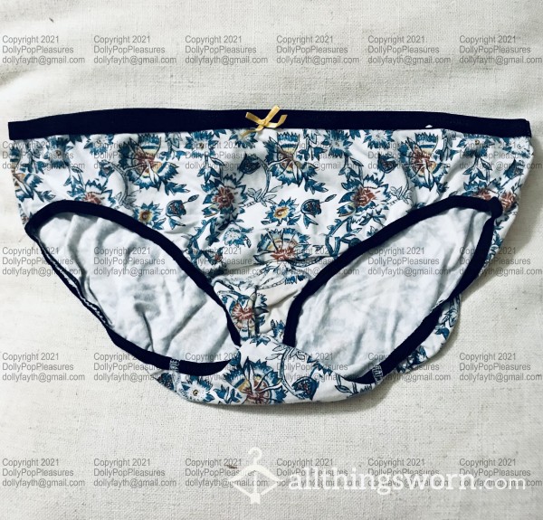 Cacique Full Back Bikini, Flor*l Blue - 3 Years Worn - Travel Nurse Panties