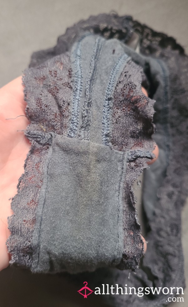 Cheeky Grey Lace Thong - Very Old & Slightly Bleached Gusset