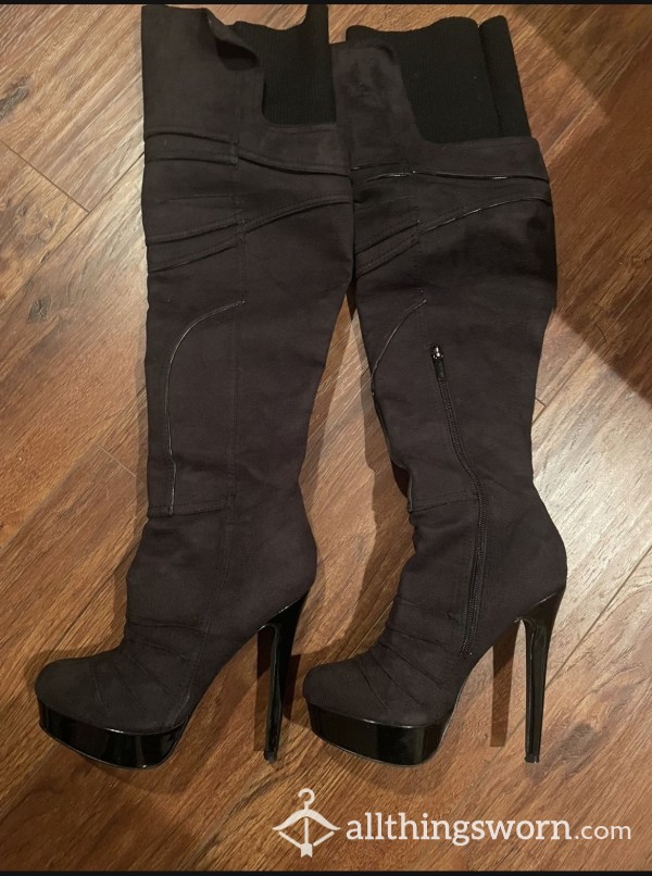 Colin Stuart Black Thigh High Boots - Size 7.5