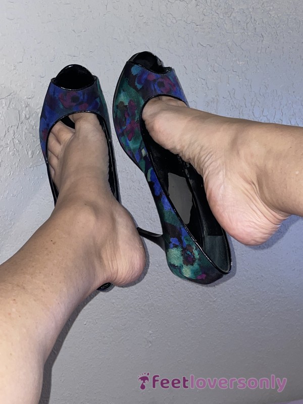 Colorful P**p Toe High Heels Worn In