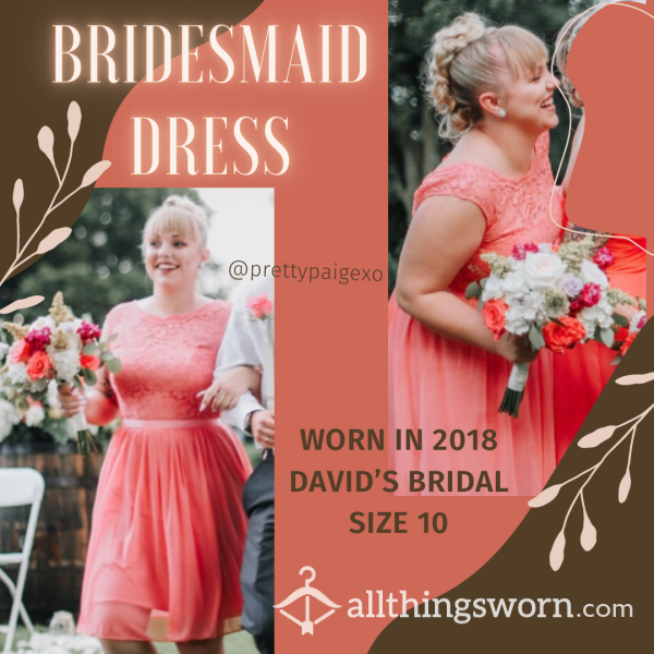 Cor*l Bridesmaid Dress 🧡 Worn In 2018, Size 10. David’s Bridal 🩷