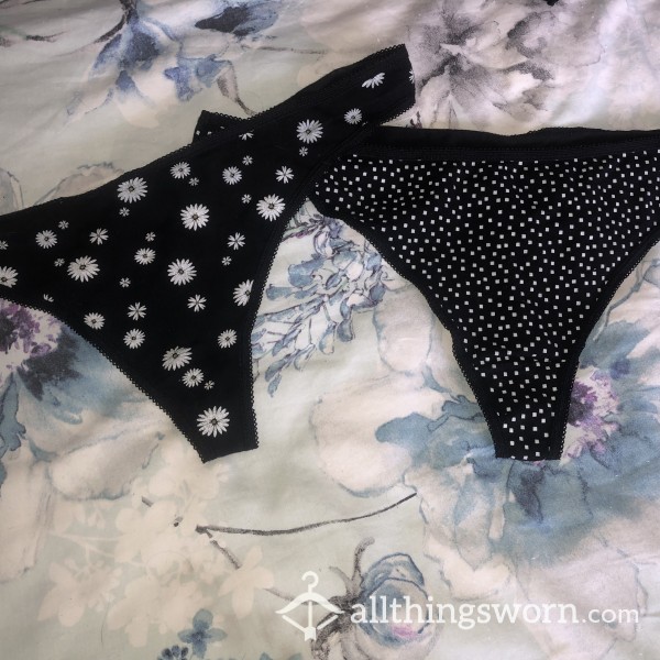 Cotton Black And White Pattern Thongs Uk 16