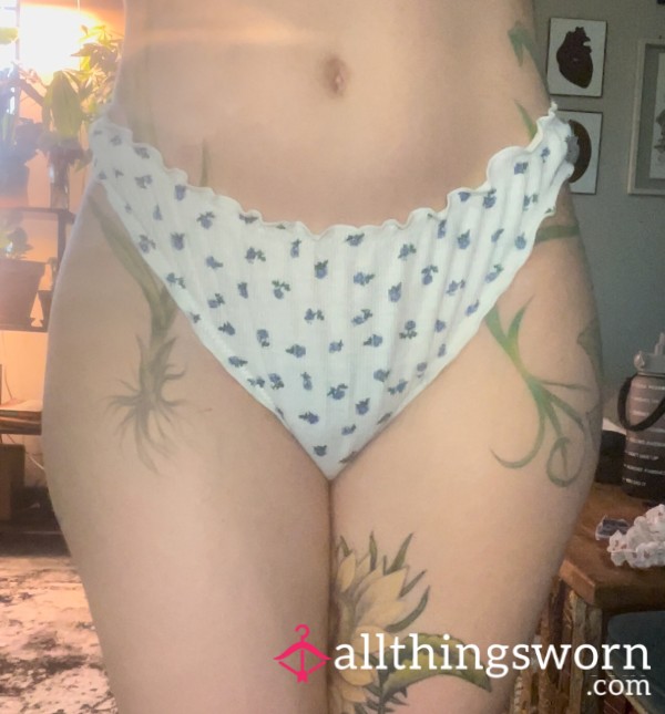 Cotton Flor*l Frilly Thong