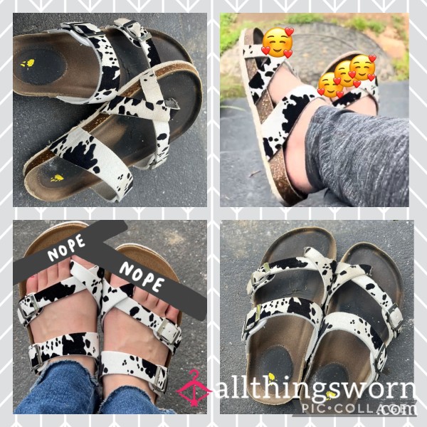 Cow Print Flat Sandals 🐮