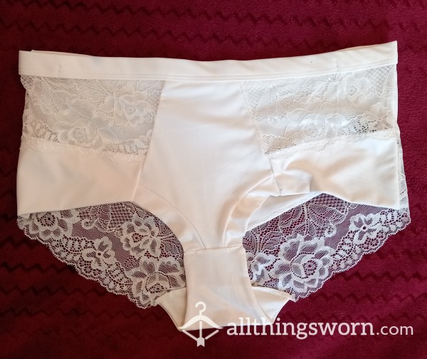 Cream Satin And Lace Midi Panties