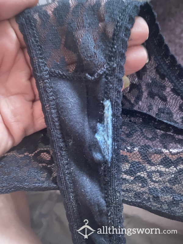 Creamy Black Lace Thong