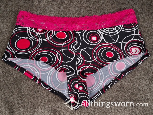 Hot Pink Lace Top Print Boy Short Panty 48hr Wear