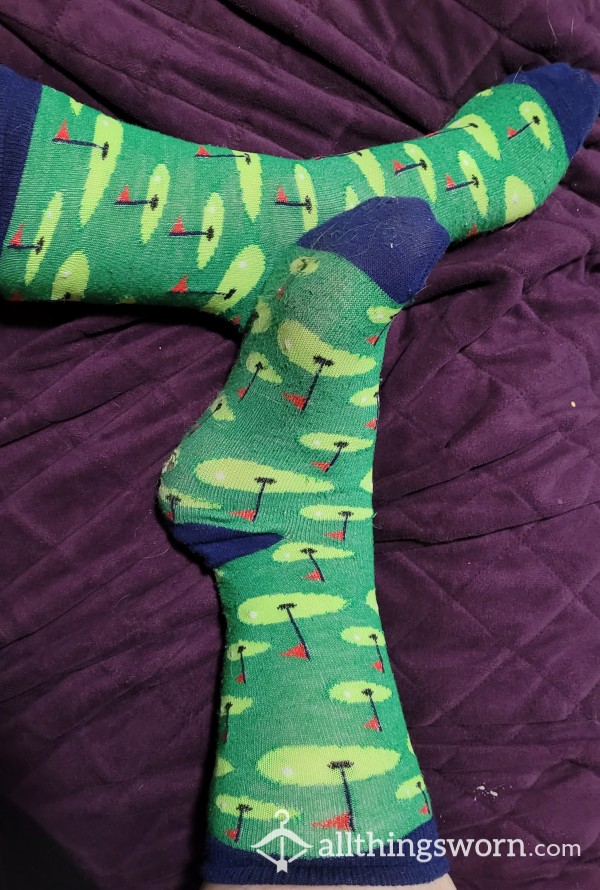 Cute Green/blue Golf Print Calf Socks FREE Shipping In US