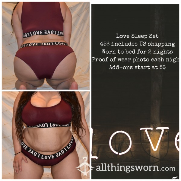 Cute Maroon Love Sleepwear Set