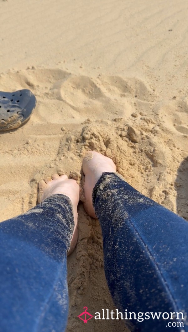 Cute Small Feet Playing On The Beach - With Voiceover