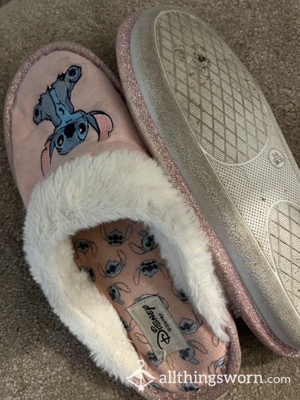 Cute Well Worn Dirty Smelly Pink St*tch Slippers