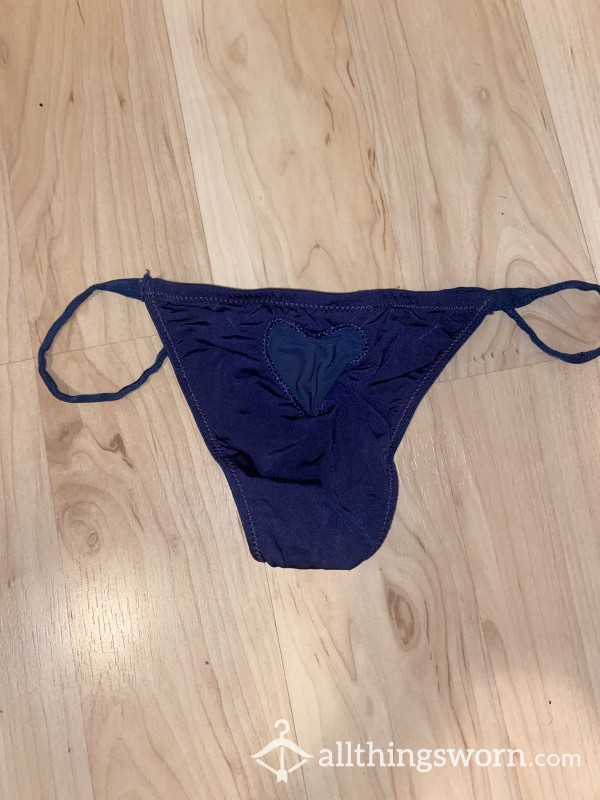 Dark Blue Thong With Mesh Heart