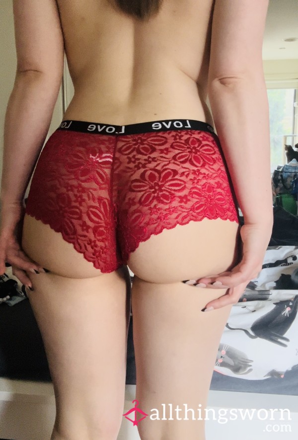 Dark Red Lace Boyleg Panties With Gusset