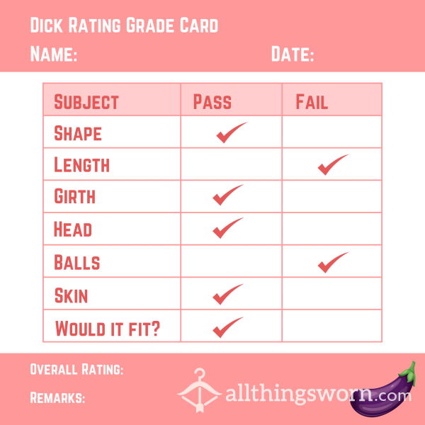 D*ck Rating Grading Card