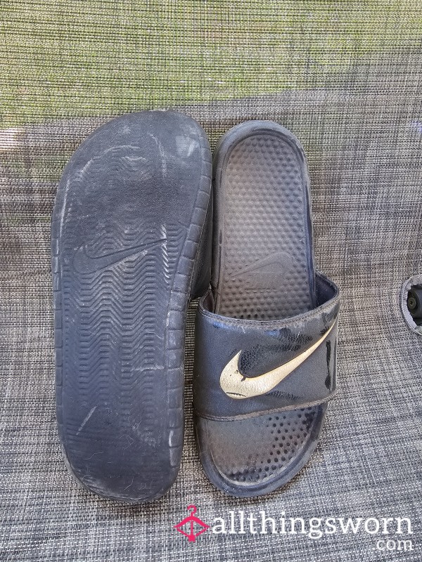 Dirty Black Nike Slides