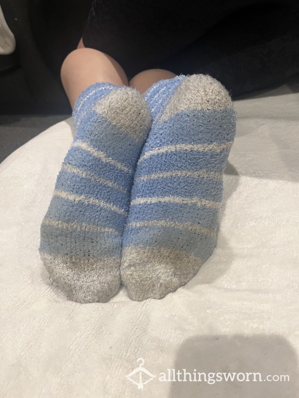 Dual Wear - Or Solo. Striped Fuzzy Bed Socks