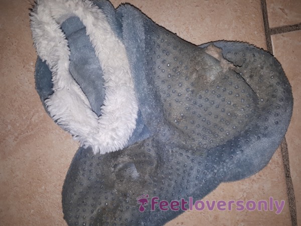 Extremely Dirty Worn Blue Torn Slipper Socks