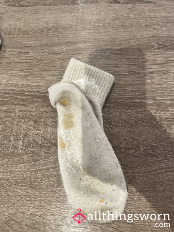 Filthy, Well Worn, Cream Socks