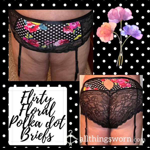 Flirty Flor*l Polka Dot Briefs With Attached Garter Belt