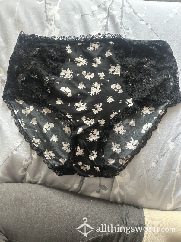 Flor*l Full Brief Lace Satin Panties