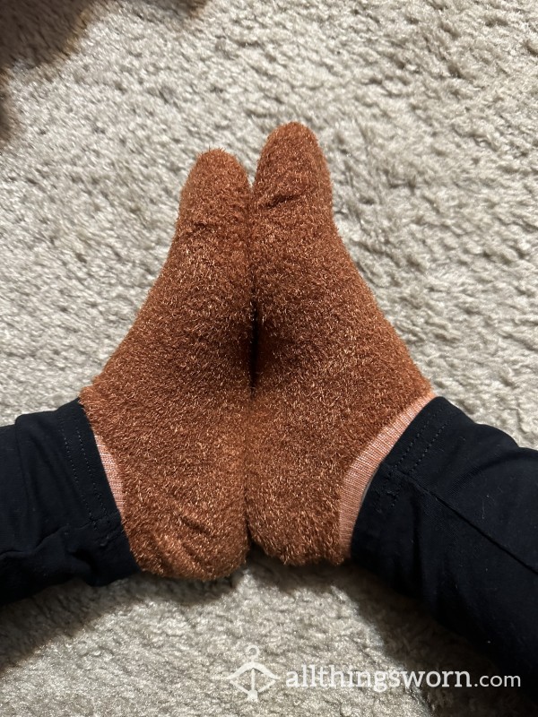 Fluffy Burnt Orange Ankle Socks