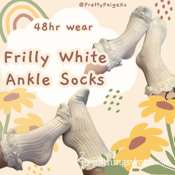 Frilly White Socks 🤍 Thick Cotton With Ruffles 💗 48hr Wear