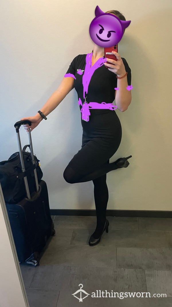 Full Flight Attendant Uniform! Tights And Dress! Flying The Horny Skies💦💦💦