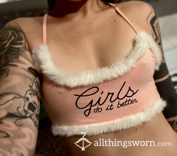 Fur Trimmed “Girls Do It Better” Crop