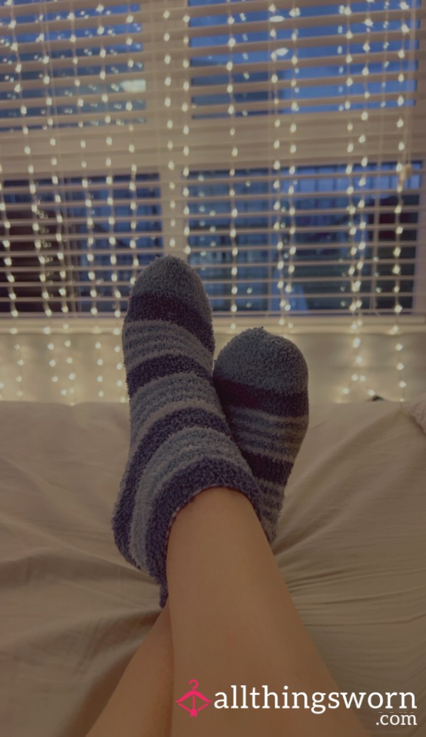 Fuzzy Blue Striped Socks