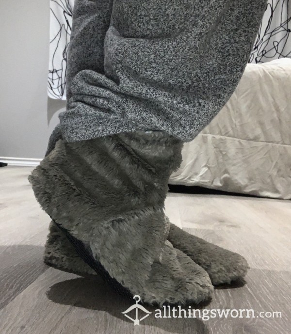 Fuzzy Grey Slippers