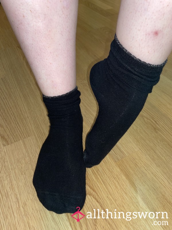 Glitter Trim Black Crew Socks