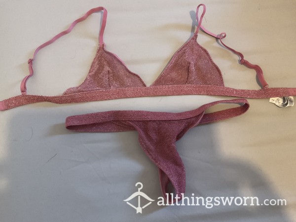 Glittery Pink Bra And Pantie Set