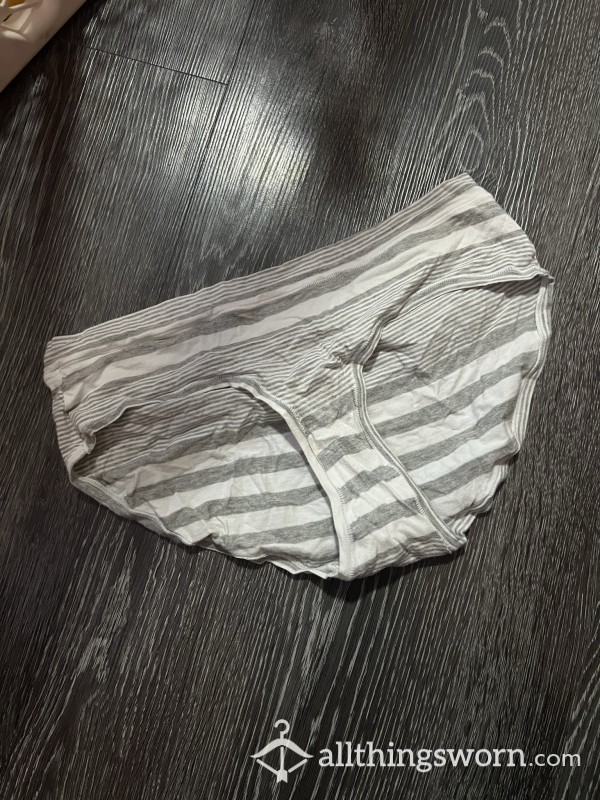 Gray & White Striped Full Bu*t Worn Panties