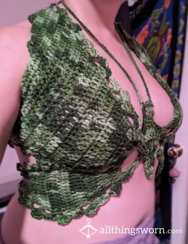 Green Crocheted Bu*terfly Top