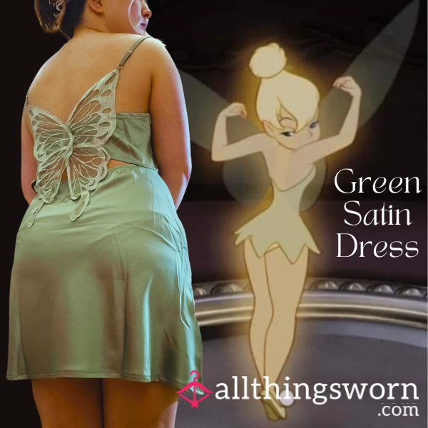 Green Silky Satin Dress - Tinker Bell - Size L